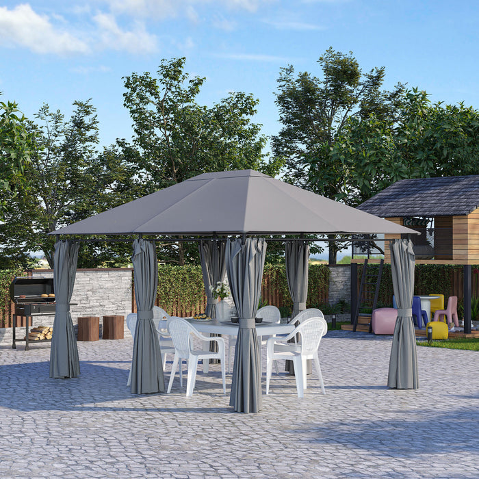 Outsunny Tonnelle De Terrasse Exterieure 10' X 13', Abri Avec 6 Parois Laterales Amovibles Et Cadre En Acier Pour Jardin, Pelouse, Cour Et Terrasse, Gris