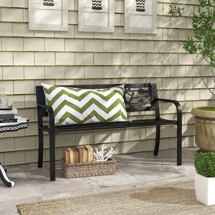 Outsunny Banc D'exterieur A Motif Floral, Causeuse De Patio, Noir