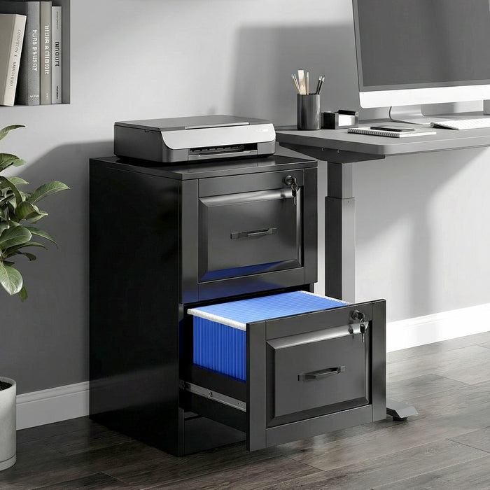HOMCOM Classeur Vertical a 2 Tiroirs avec Serrure, Noir