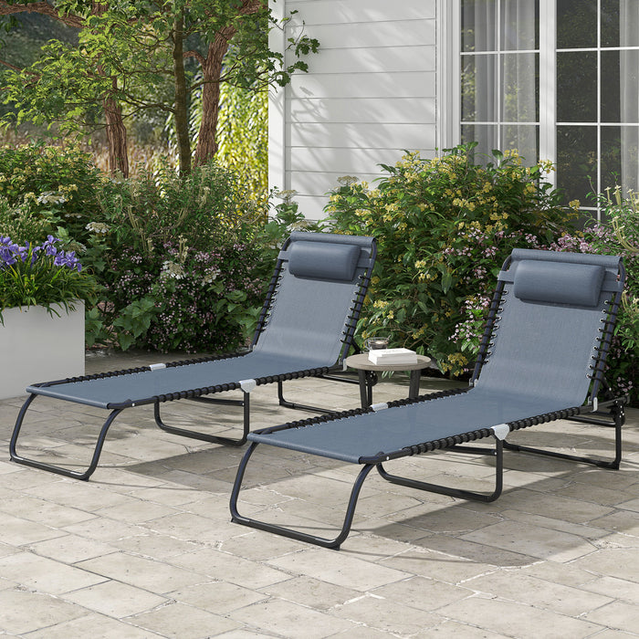 Outsunny 2 Chaises Longues Pliantes, Chaises Longues Avec Appui-tete, Gris