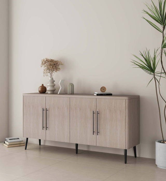 Buffet Jodie style milieu du siecle de 165 cm a rainures, chene blanchi