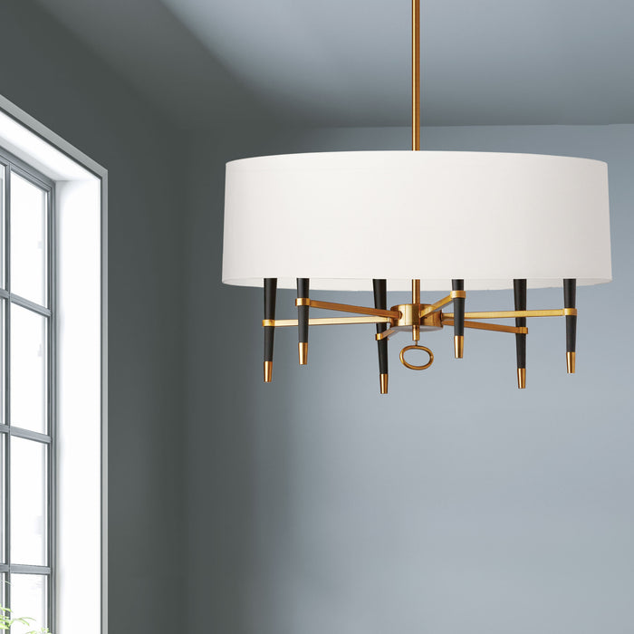 Lustre Langford de Dainolite avec abat-jour blanc, fini bronze rétro et 6 ampoules