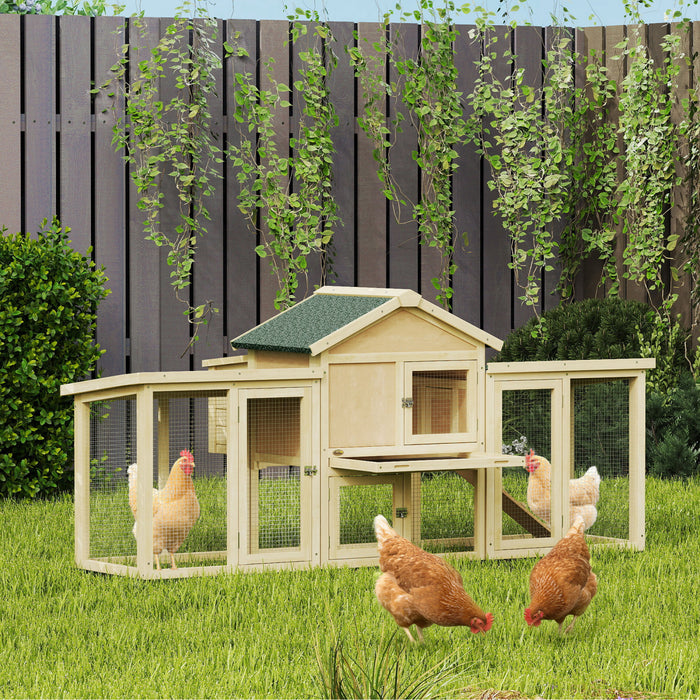 PawHut Poulailler 204 cm, Maison pour Poules en Bois avec Pondoir, Enclos, Rampe, Tiroir, pour Exterieur Jardin