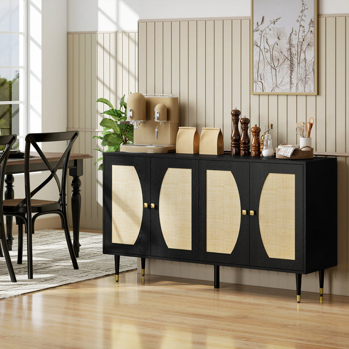 HOMCOM Buffet Boho , Meuble avec Etageres Reglables, Noir