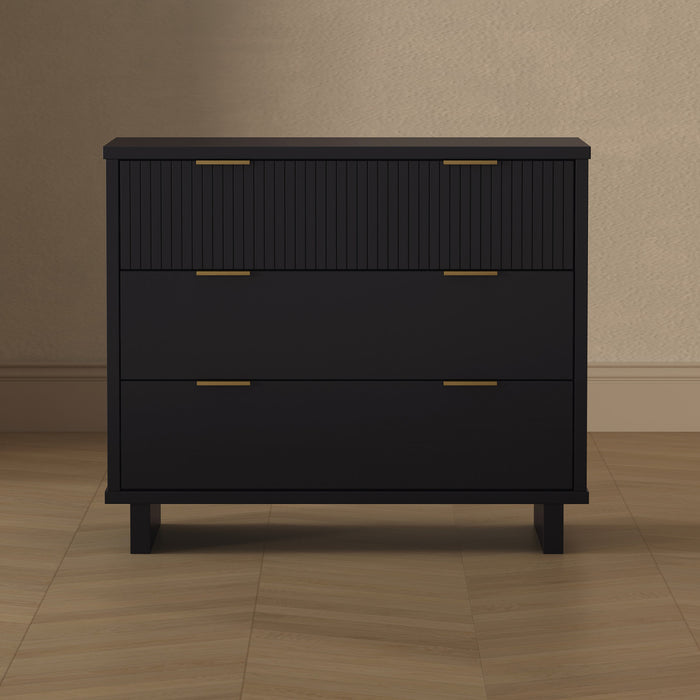 Commode contemporaine Elara 38\" en bois massif noire (3 tiroirs)
