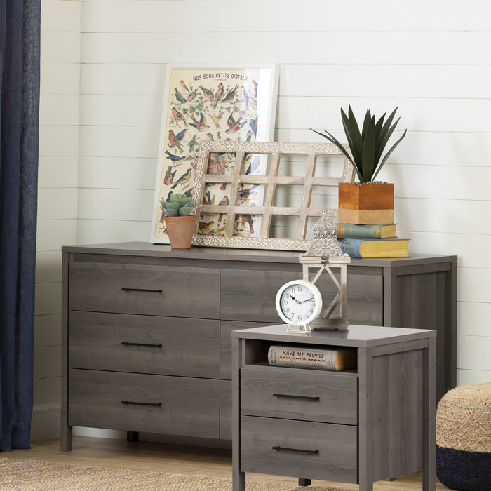 Gravity Ensemble Commode 6 Tiroirs Et Table De Chevet  -  Erable Cendre