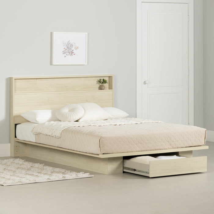 Fusion Ensemble Lit Plateforme Avec Tiroir Et Tete De Lit Avec Tablette Chene Blanchi, De Meubles South Shore