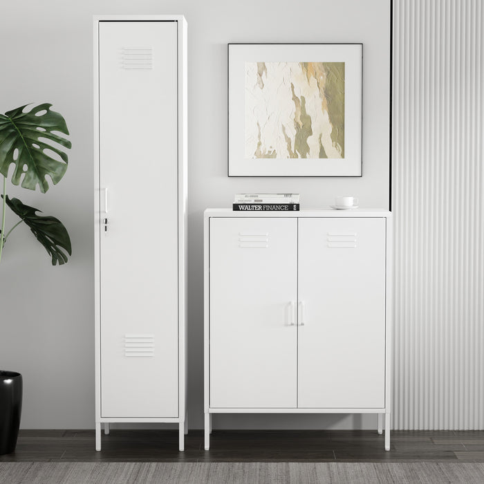 Armoires de rangement modernes Naomi 2 pieces en metal, coloris blanc