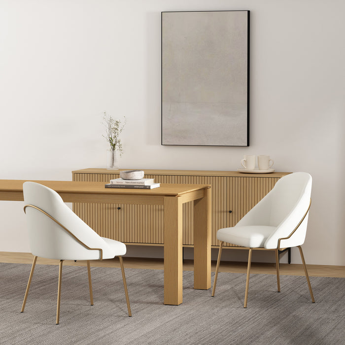 Chaise de salle a manger moderne Gracie en cuir vegetalien blanc et or avec structure en metal - Lot de 2