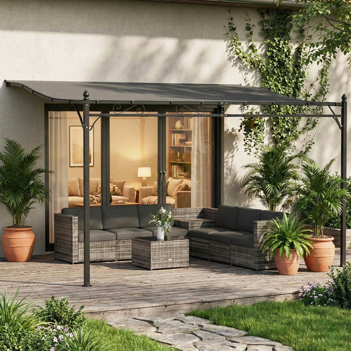 Pergola Murale Outsunny 350 cm x 250 cm, Gris Fonce
