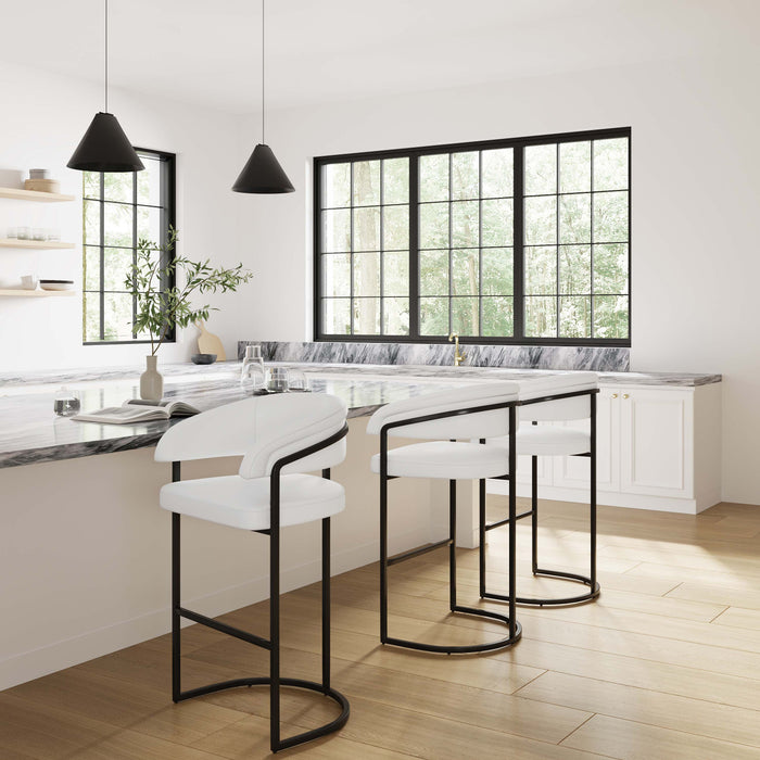 Tabouret de bar moderne Augusta en metal et tissu blanc - Lot de 3