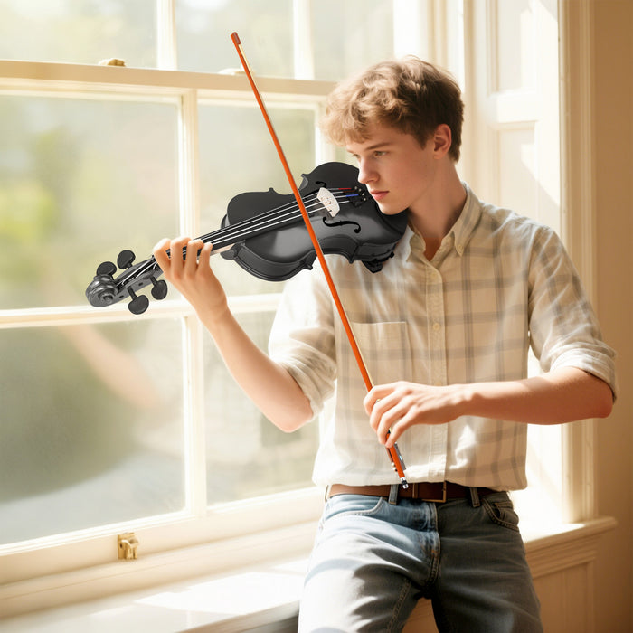 HOMCOM Kit Complet de Violon 4/4, Violon Acoustique en Bois avec Etui, Noir