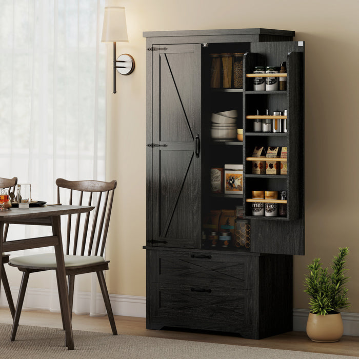HOMCOM Armoire garde-manger de cuisine 64\" avec portes et tiroirs, Noir