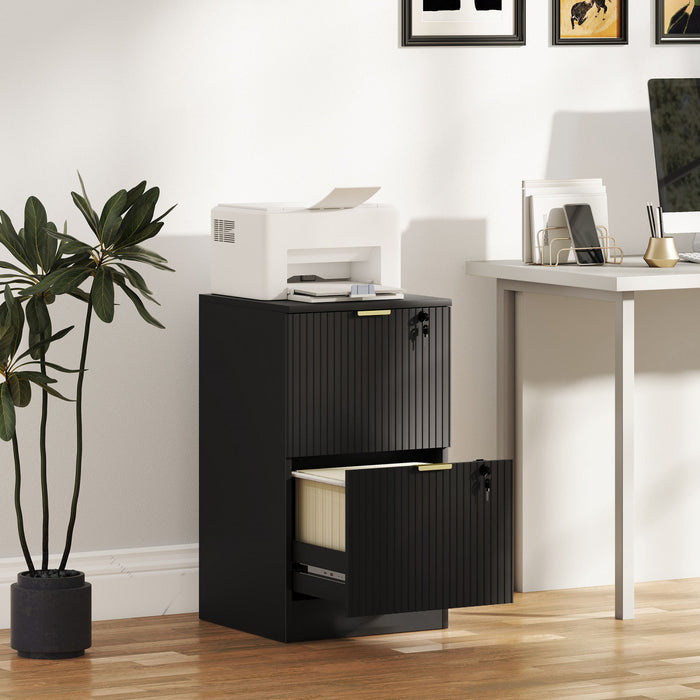 HOMCOM Classeur vertical cannele a 2 tiroirs avec serrure, noir