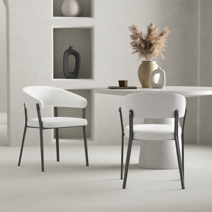 Chaise de salle a manger moderne en metal et tissu Belle, blanche - Lot de 2