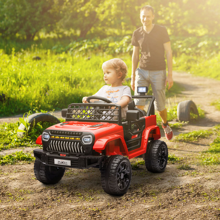 Qaba Voiture Electrique 12 V Alimente Par Batterie Pour Enfants Avec Telecommande, Suspension A Ressort, 3 Vitesses, Klaxon Musical Usb, Phares Led, Rouge