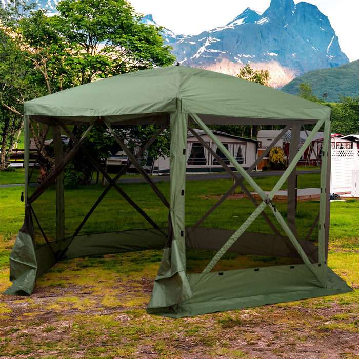 Outsunny 12 'x 12' Hexagone Automatique Pop Up Screen Tentes Abri De Camping Pique-nique Auvent Pare-soleil Exterieur Avec Parois En Maille Et Sac De Transport Vert