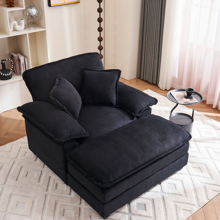 Liam Canape d'interieur moderne en velours cotele 46,9\" avec 2 coussins moelleux, Noir