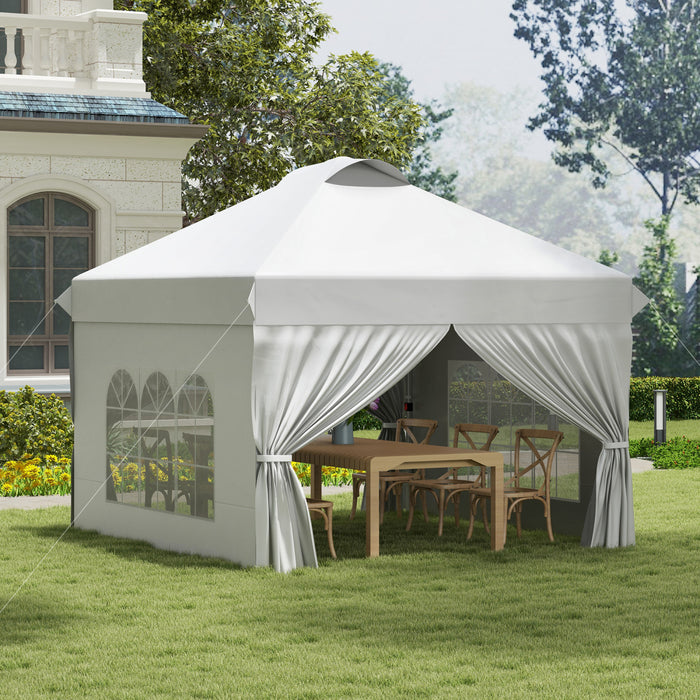Outsunny Tente D'exterieur Escamotable 10' X 10', 4 Parois Laterales, Blanc