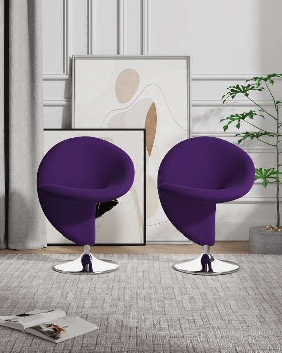 Fauteuil lounge pivotant moderne en laine melangee Curl, violet - Lot de 2