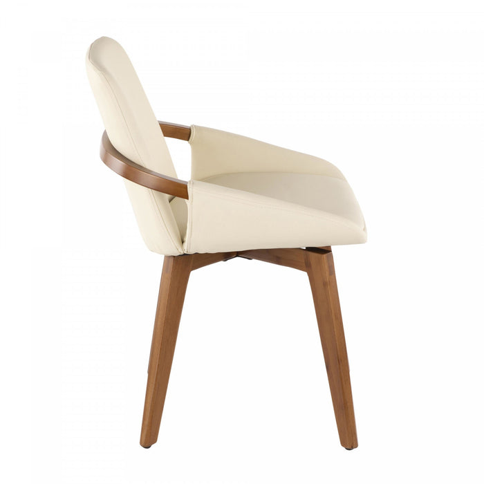 Chaise de salle à manger de style du milieu du 20e siècle Cosmo en similicuir - noyer et crème