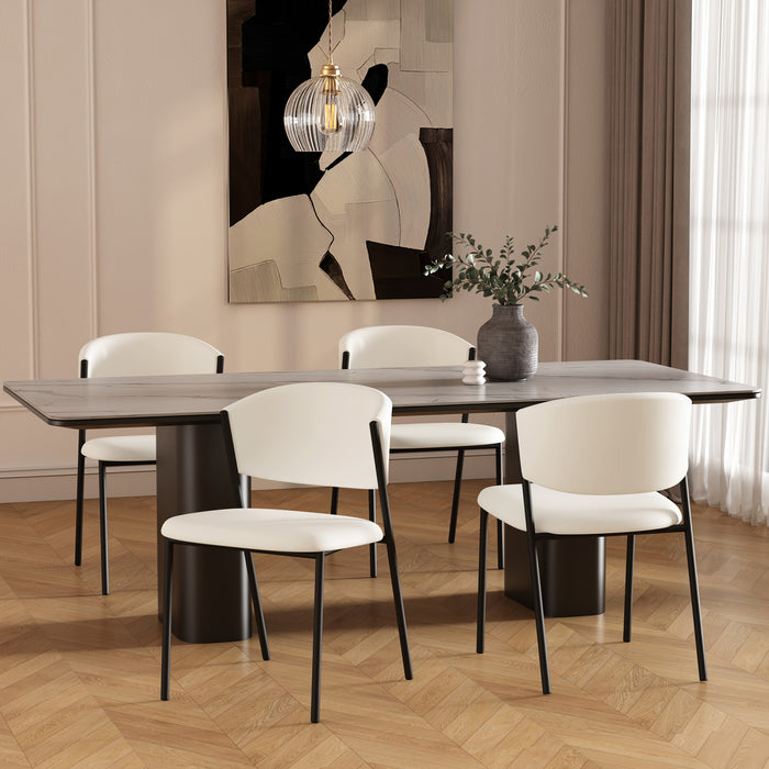 Chaise laterale contemporaine moderne en cuir vegetalien et metal Drift, ivoire - Lot de 4