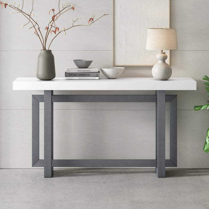 Table d'entree peinte Ethan 59,1'' avec design rectangulaire triple et pieds en bois de pin, blanche
