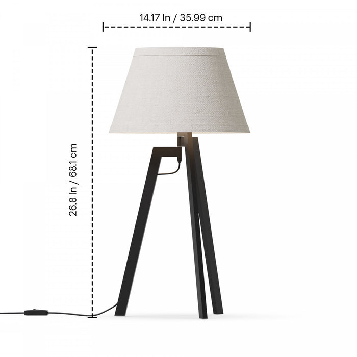 Lampe de table architecturale noire de 27 po à trépied avec abat-jour texturé
