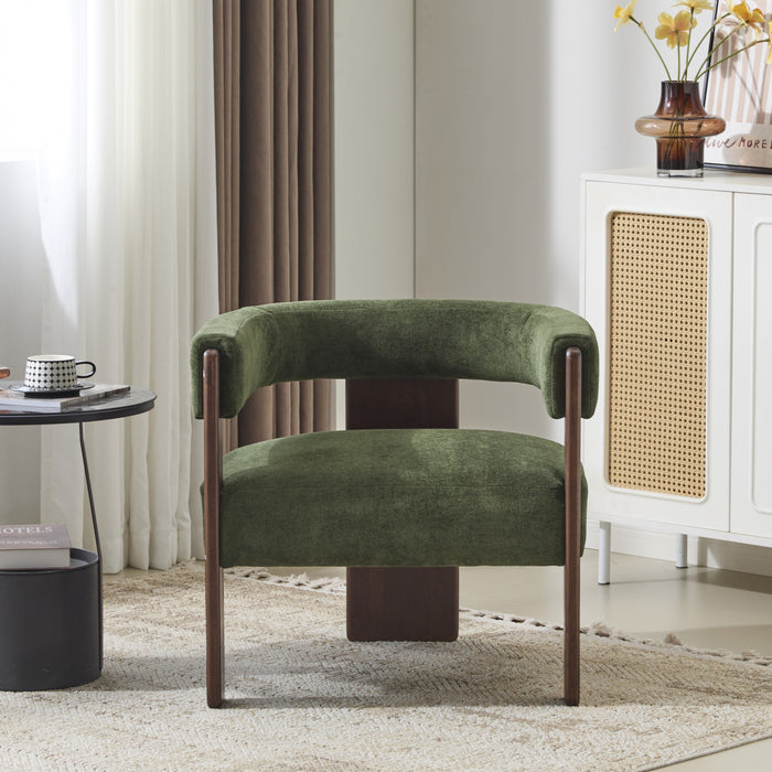 Olivia Fauteuil d’appoint rembourre en velours avec dossier cylindrique et structure en bois de caoutchouc, vert
