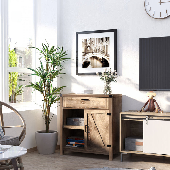 HOMCOM Buffet de ferme rustique avec porte de grange, Chene clair