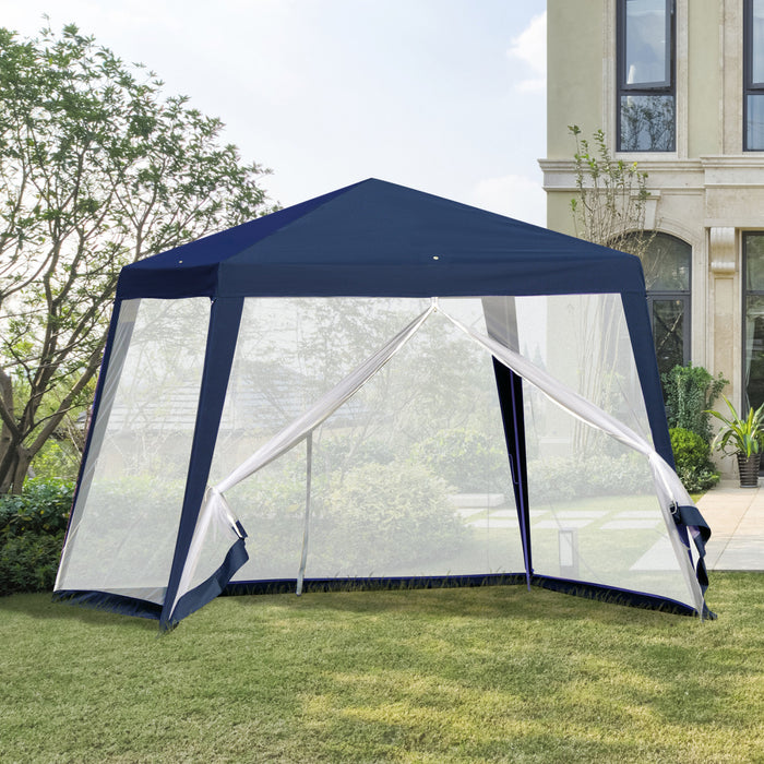 Outsunny 10x10ft Gazebo Tente Patio Auvent En Plein Air Fete Activite Pare-soleil Jardin Abri Soleil Maille Ecran Murs Slant Leg Bleu