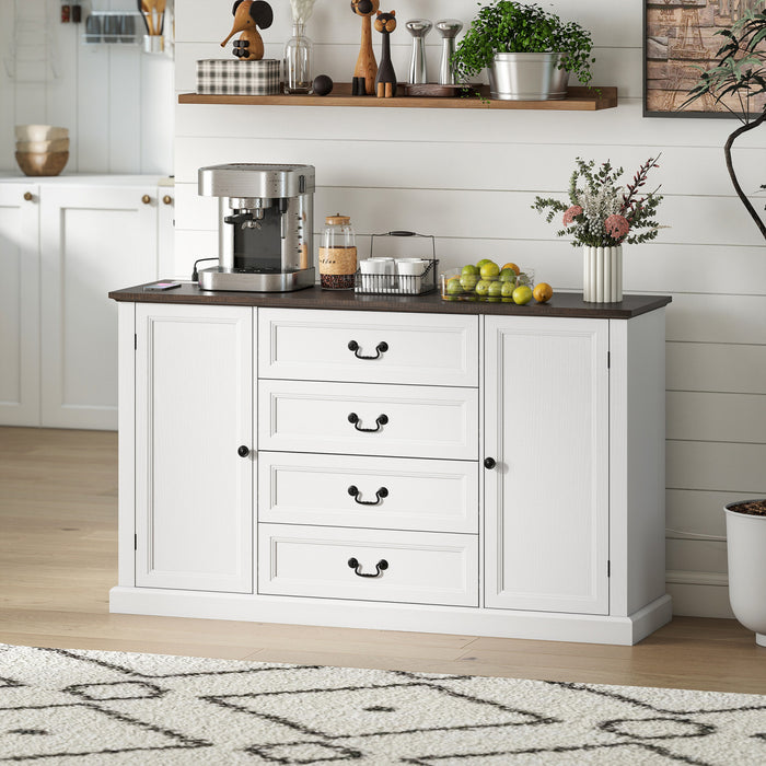 HOMCOM Buffet 58\" avec station de charge, grain de bois blanc