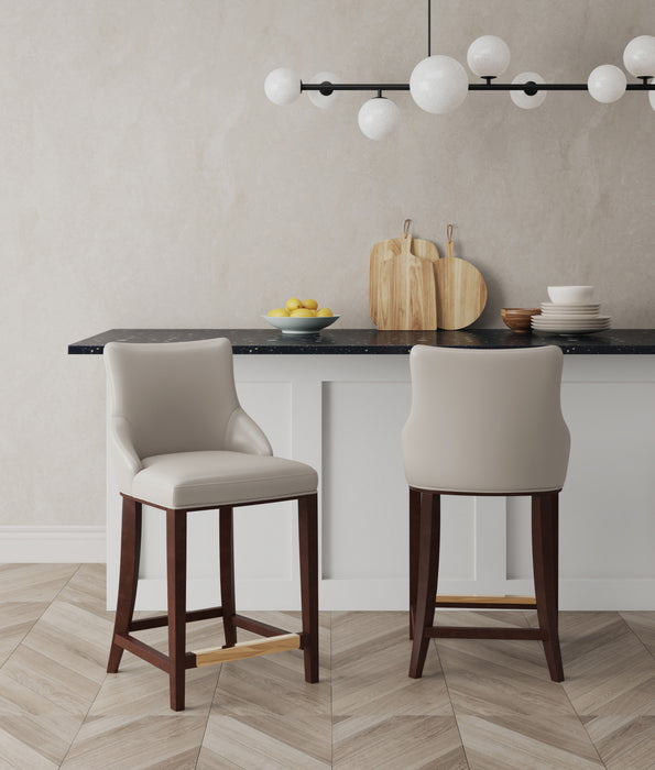 Tabouret de comptoir moderne en bois Shubert avec revetement en tissu gris clair - Lot de 2