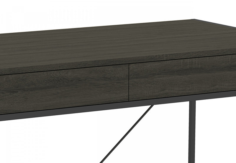 Bureau d’ordinateur de 49 po avec 2 tiroirs - bois gris avec métal noir