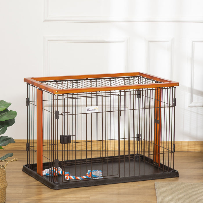 Pawhut Cage En Acier Pour Chien, Niche Legere Pour Chiot, Avec Porte Avant, Loquet Securise, Plateau Anti-fuite, Pour Chien De Petite Et Moyenne Taille, 35\" X 22.5\" X 23.5\"