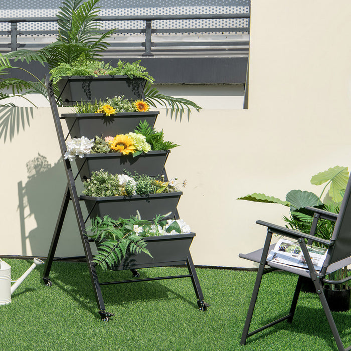Costway 5-tier Vertical Raised Garden Bed Elevated Planter Avec Roues Et Boites A Conteneurs