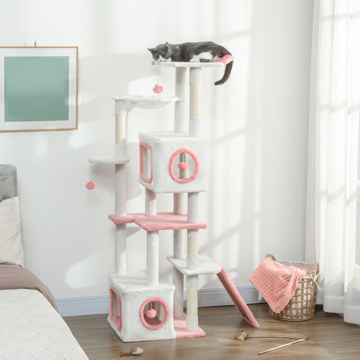 Arbre a chat PawHut de 48 cm, petite tour a chat avec griffoir en sisal, centre d'activites pour chatons avec lit, auto-toilettage, perchoir, balle suspendue, gris