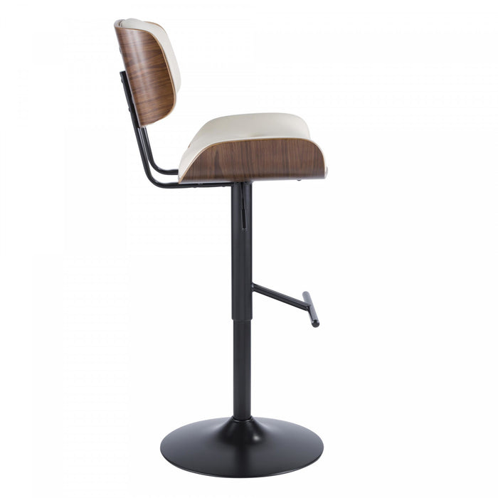 Tabouret bar réglable moderne du milieu du 20e siècle Lombardi en similicuir - noyer et crème