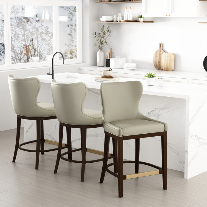 Tabouret de comptoir Blair moderne en bois avec revetement en tissu couleur pierre - Lot de 3