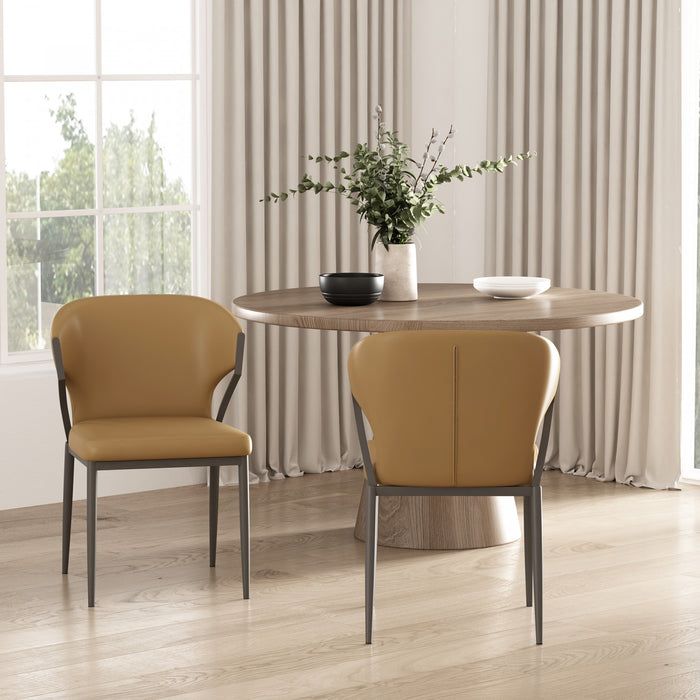 Chaise de salle a manger moderne en metal et cuir vegetalien Kirsten couleur camel - Lot de 2