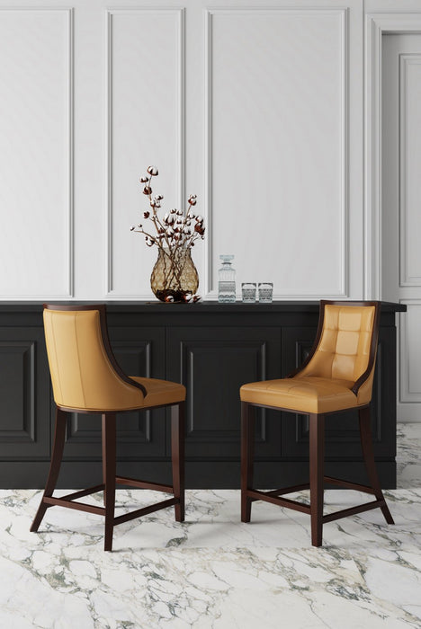 Tabouret de comptoir traditionnel en bois avec assise rembourree Camel Fifth Avenue - Lot de 3
