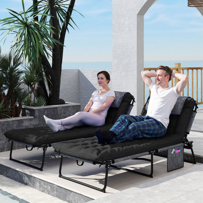 Outsunny 2 Pieces Chaises Longues Pliantes, Chaises Inclinables, Noir