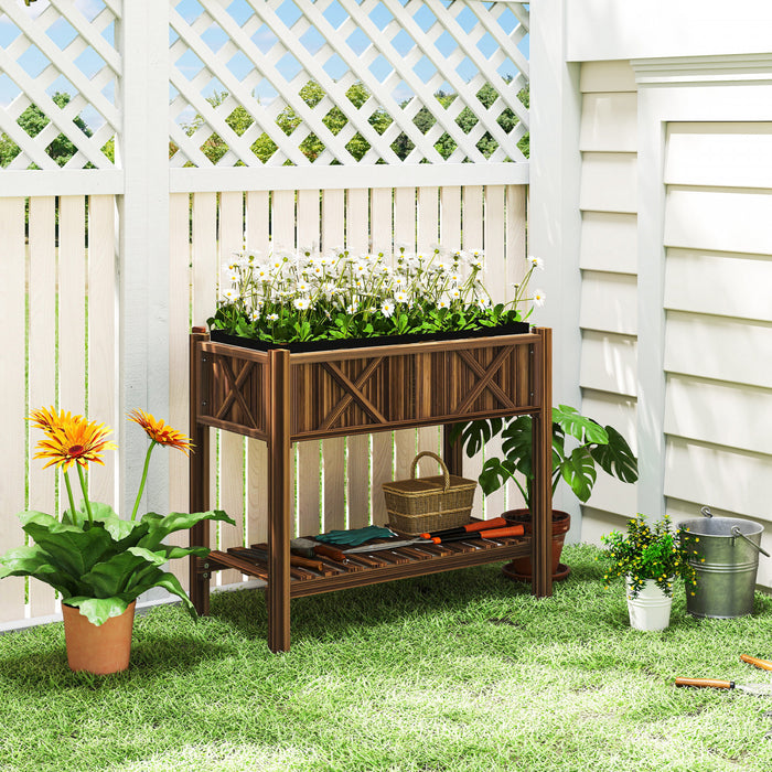 Outsunny Lit de jardin en Bois Sureleve, Jardiniere Elevee, Carbonise