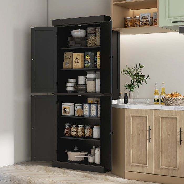 HOMCOM Garde-Manger Cuisine 4 Portes Autoportant Etageres Noir