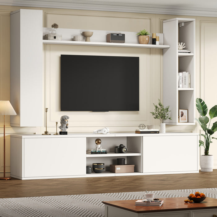 Zara Ensemble Meuble TV Mural 65 po avec Etageres d'Exposition, Blanc