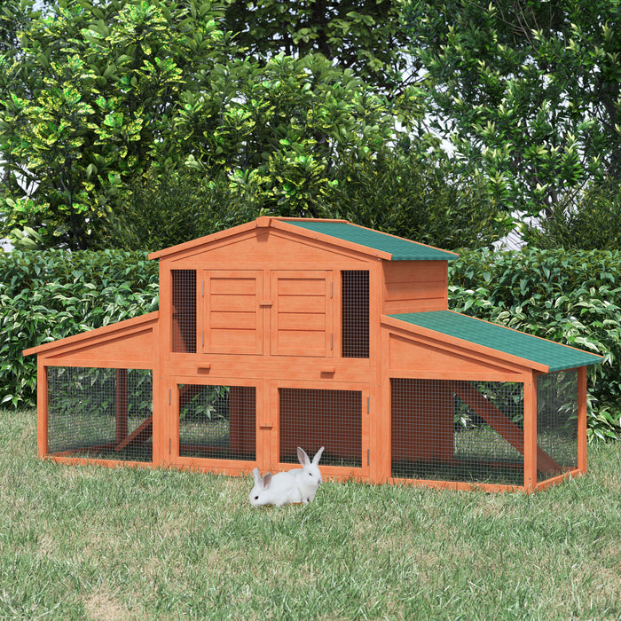Pawhut 88,5 \"x 27,5\" X 39,25 \"cage A Lapin En Bois De Luxe Cage A Lapin Pour Petit Animal Avec Enclos Exterieur