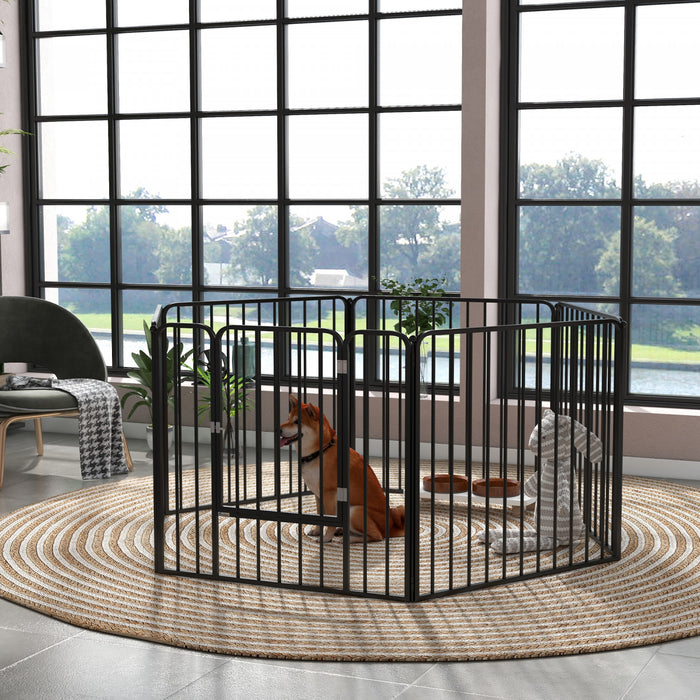 Pawhut Parc Pour Chien, 6 Panneaux De 31.5\" De Hauteur En Acier, Parc D'exercice Pour Chiots, Design Diy, Exterieur Interieur, Pour Petits Et Moyens Chiens.