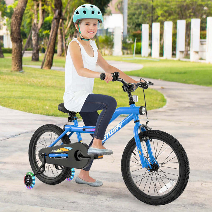 Costway 18\" Led Eclaire Velo Pour Enfants Avec Siege Reglable Coaster Frein Roues D'entrainement Bleu