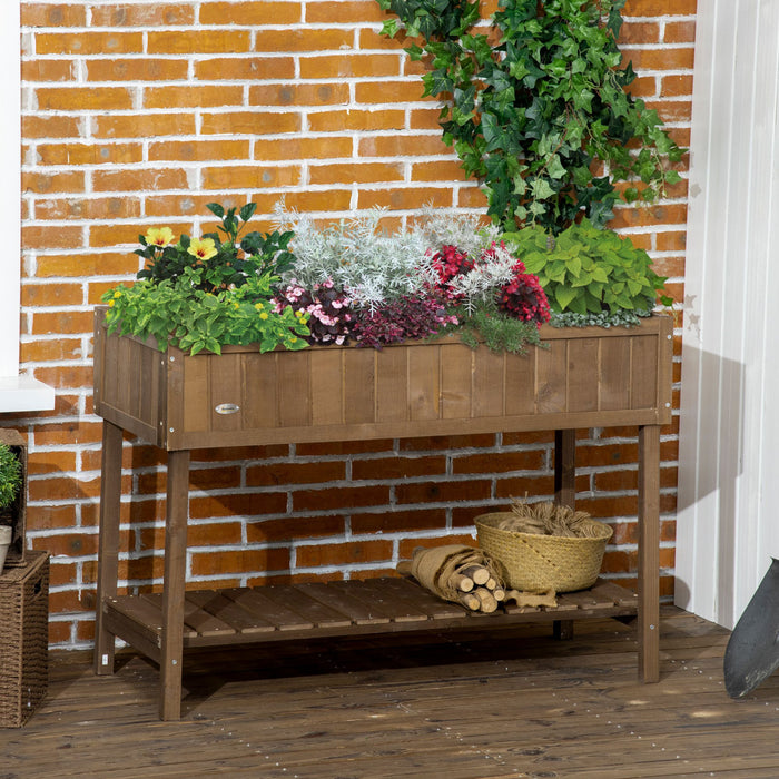 Outsunny Lit De Jardin Sureleve En Bois Avec 8 Fentes, Boite A Plantes Surelevee Avec Etagere Ouverte Pour Les Espaces De Jardin Limites Pour Cultiver Des Herbes, Des Legumes Et Des Fleurs, Brun Fonce