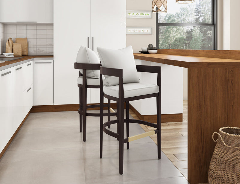 Tabouret de bar en bois rembourre style mid-century Ritz, ivoire – Lot de 2
